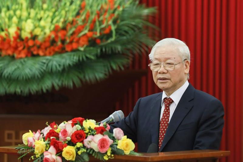 Tổng Bí thư Nguyễn Phú Trọng phát biểu tại buổi gặp mặt. Ảnh - Quang Vinh. 