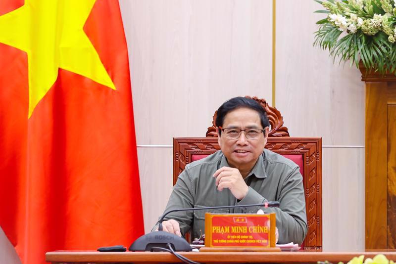 Prime Minister Pham Minh Chinh addressing the working session with Quang Ngai authorities. Photo: VGP