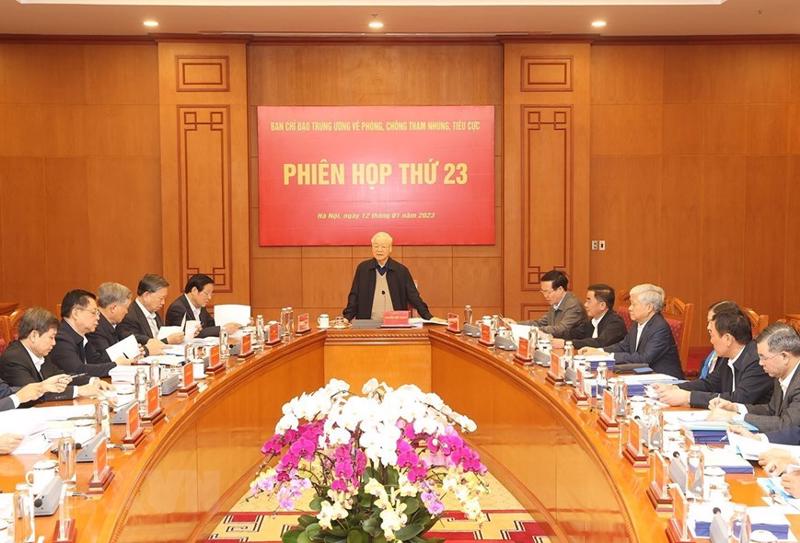 Bí thư Nguyễn Phú Trọng, Trưởng Ban Chỉ đạo Trung ương về phòng, chống tham nhũng, tiêu cực chủ trì phiên họp - Ảnh: TTXVN
