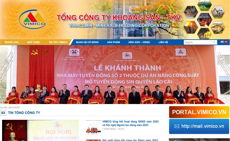 Trang web của Tổng CTCP Khoáng sản TKV.