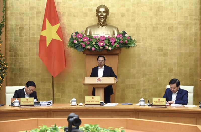 Prime Minister Pham Minh Chinh speaking at the meeting. Photo: VGP