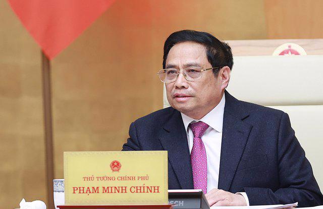 Prime Minister Pham Minh Chinh speaking during the teleconference. Photo: VGP