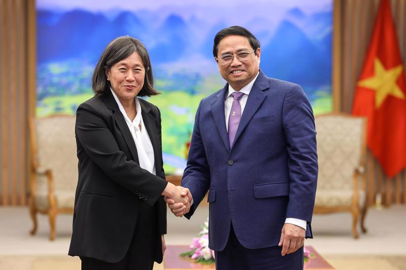 Prime Minister Pham Minh Chinh meets US Trade Representative Katherine Tai in Hanoi on February 14. Photo: VGP