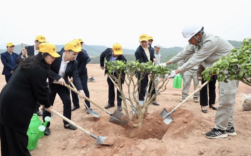 Ông Bùi Văn Quang, Phó Bí thư Tỉnh ủy, Chủ tịch UBND tỉnh Phú Thọ và ông Đỗ Quang Hiển, Chủ tịch Ủy ban Chiến lược Tập đoàn T&T Group cùng các đại biểu tham gia trồng cây tại dự án.