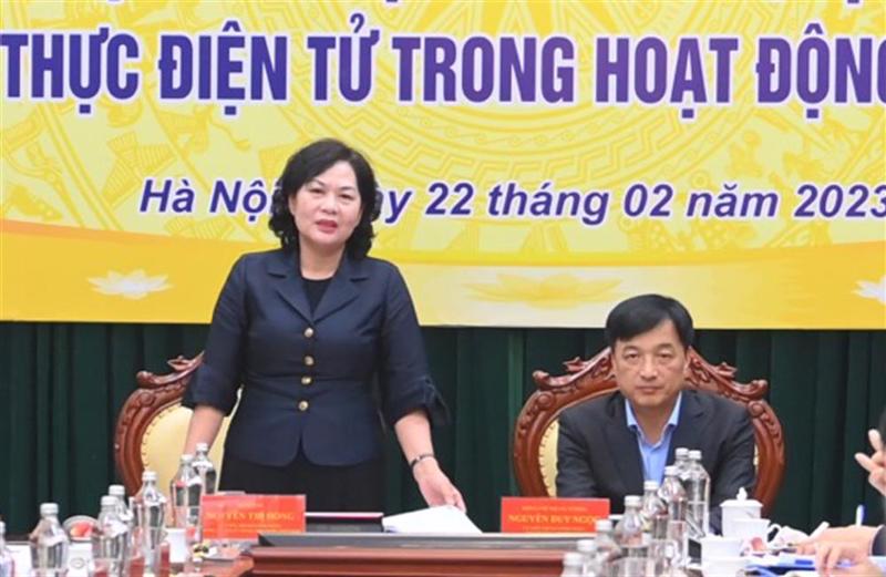 Thống đốc Ngân hàng Nhà nước Việt Nam Nguyễn Thị Hồng và Trung tướng Nguyễn Duy Ngọc, Thứ trưởng Bộ Công an tại Hội nghị.