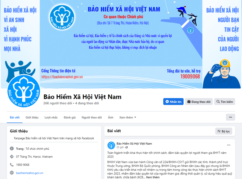 Fanpage Facebook chính thức của Bảo hiểm xã hội Việt Nam. Ảnh - Bảo hiểm xã hội Việt Nam.