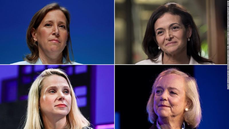 Từ trái qua phải, lần lượt theo chiều kim đồng hồ: Susan Wojcicki, Sheryl Sandberg, Meg Whitman, Marissa Mayer.
