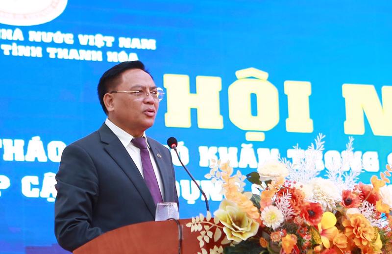 Ông Cao Tiến Đoan, Chủ tịch Hiệp hội doanh nghiệp Thanh Hóa phát biểu tại Hội nghị