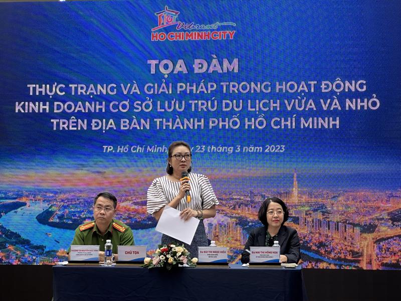 Tọa đàm “Thực trạng và giải pháp trong hoạt động kinh doanh cơ sở lưu trú du lịch vừa và nhỏ trên địa bàn Thành phố Hồ Chí Minh” chiều ngày 23/3.