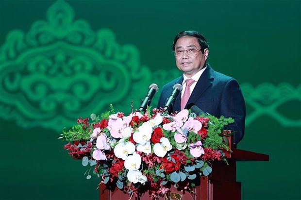 Prime Minister Pham Minh Chinh addressing the meeting celebrating Vietcombank’s 60th anniversary. Photo: VNA