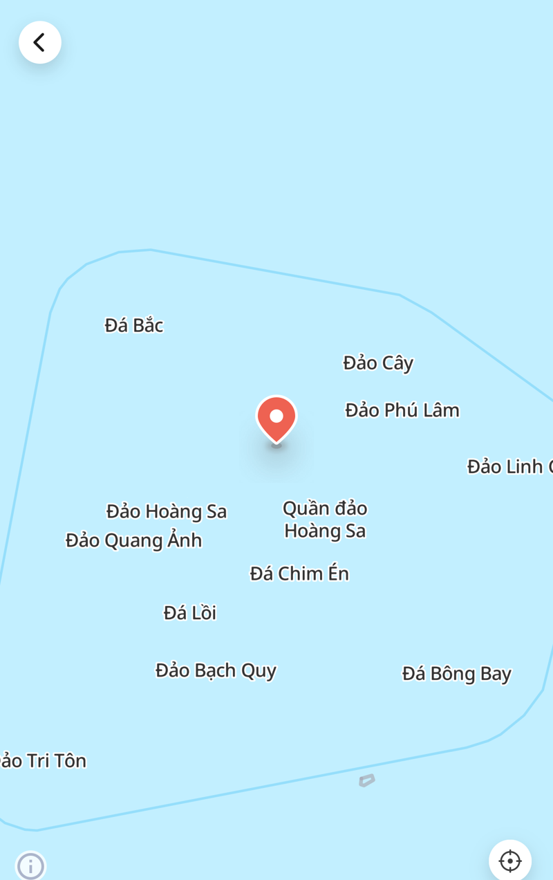 Hiện, bản đồ Grab đã thể hiện tên tiếng Việt các quần đảo, khu vực thuộc chủ quyền biển đảo Việt Nam. (Ảnh chụp màn hình).