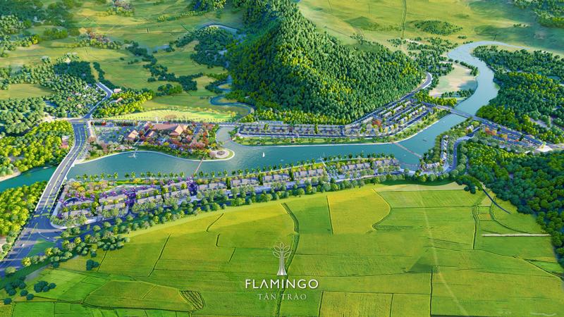 Flamingo Tân Trào được xây dựng trên quỹ đất rộng tới 25ha dọc theo sông Phó Đáy, thuộc trung tâm xã Tân Trào.