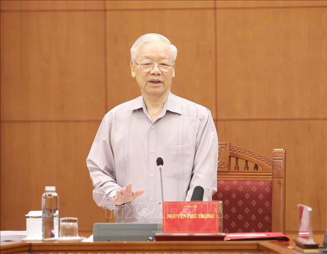 Tổng Bí thư Nguyễn Phú Trọng, Trưởng Ban Chỉ đạo phát biểu chỉ đạo cuộc họp - Ảnh: TTXVN