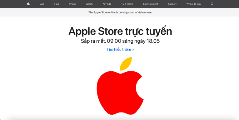Ngày 12/5, Apple thông báo sẽ ra mắt cửa hàng trực tuyến Apple Store đầu tiên tại Việt Nam vào ngày 18/5 tới. 