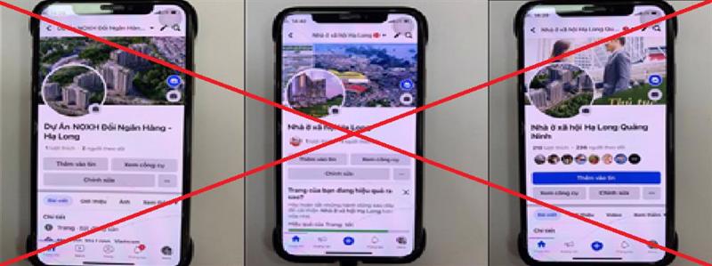 Thông tin một số trang fanpage facebook đăng tải thông tin sai sự thật về dự án nhà ở xã hội. Ảnh: Bộ Công an.
