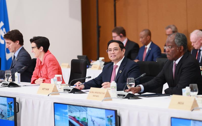 Thủ tướng Phạm Minh Chính phát biểu tại Sự kiện về Sáng kiến Đối tác Cơ sở hạ tầng và đầu tư toàn cầu (PGII) - Ảnh: VGP