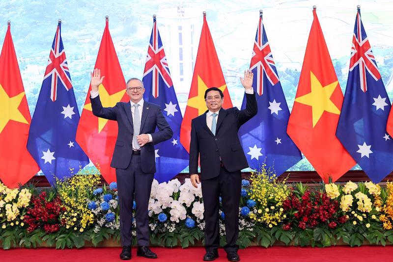 Prime Minister Pham Minh Chinh and Australian Prime Minister Anthony Albanese held talks in Hanoi on June 3. Photo: VGP