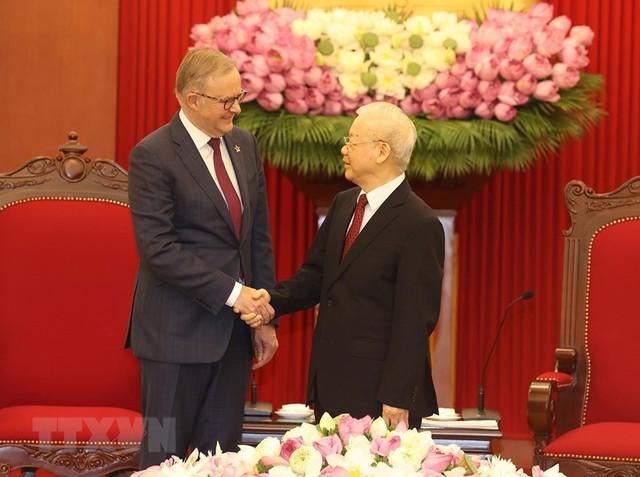Tổng Bí thư Nguyễn Phú Trọng tiếpThủ tướng Anthony Albanese và Đoàn đại biểu cấp cao Australia thăm chính thức Việt Nam. Ảnh -TTXVN. 