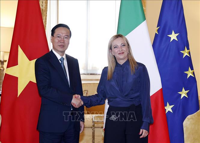 State President Vo Van Thuong meets Italian Prime Minister Giorgia Meloni in Rome on July 26. Photo: VNA