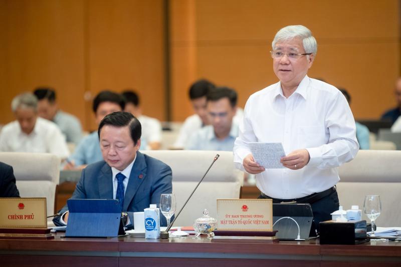 Chủ tịch Ủy ban Trung ương Mặt trận Tổ quốc Việt Nam Đỗ Văn Chiến phát biểu tại phiên họp chiều ngày 14/8/2023. Ảnh - Quochoi.vn.