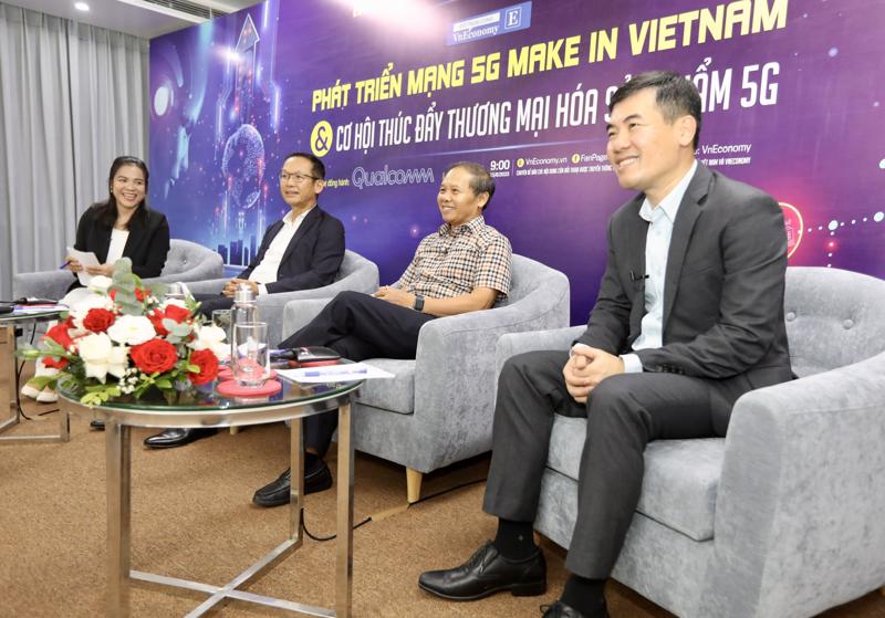 Các diễn giả trao đổi tại tọa đàm trực tuyến với chủ đề “phát triển mạng 5G Make in Vietnam và cơ hội thúc đẩy thương mại hóa 5G” diễn ra ngày 25/8/2023. Ảnh: Việt Dũng.