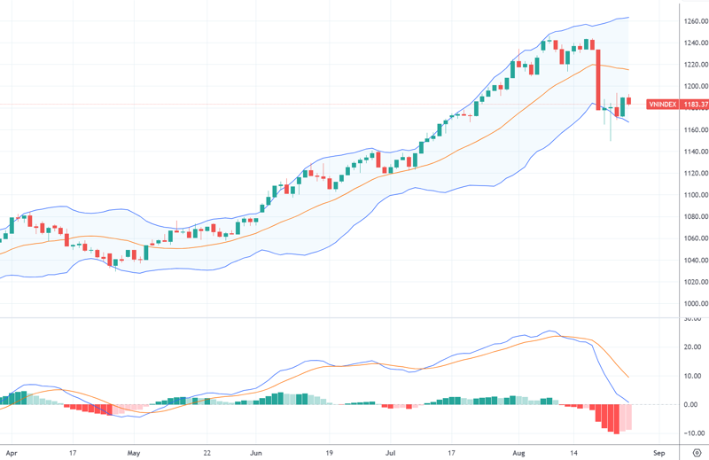 Diễn biến chỉ số VN-Index và chỉ báo kỹ thuật MACD.