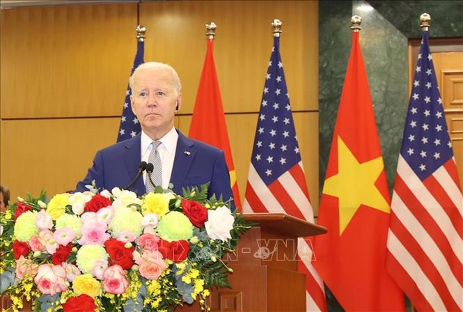 US President Joe Biden at the press conference following talks between him and Party General Secretary Nguyen Phu Trong (Photo: VNA) 