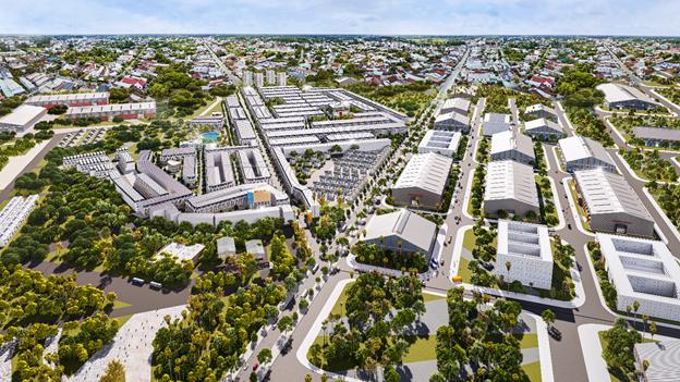 Phối cảnh Estella City nằm trong tổng thể khu đô thị - công nghiệp Sông Mây 473ha, dự án đang thu hút nhiều nhà đầu tư tại Đồng Nai.