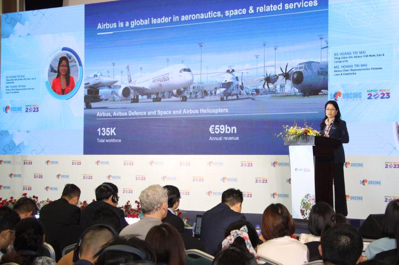 Ms. Hoang Tri Mai, Airbus Chief Representative of Vietnam, at the Vietnam International Sourcing Expo 2023.