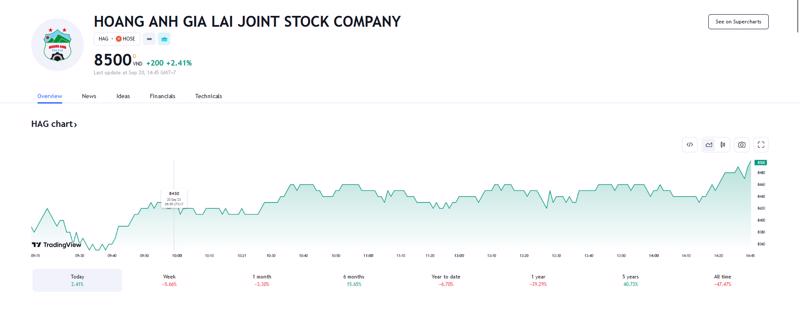 Sơ đồ giá cổ phiếu HAG trên Tradingview.