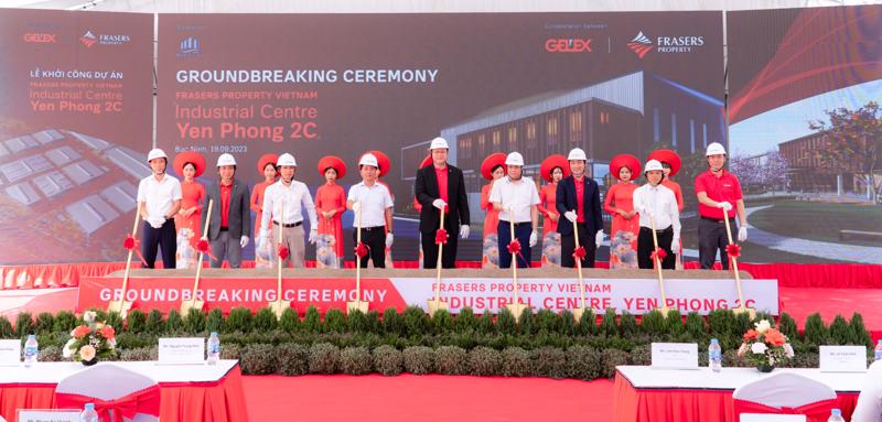 Representatives from the Bac Ninh Industrial Zones Authority, Frasers Property Vietnam, and GELEX at the breaking ground ceremony on September 19. Source: Frasers Property Vietnam