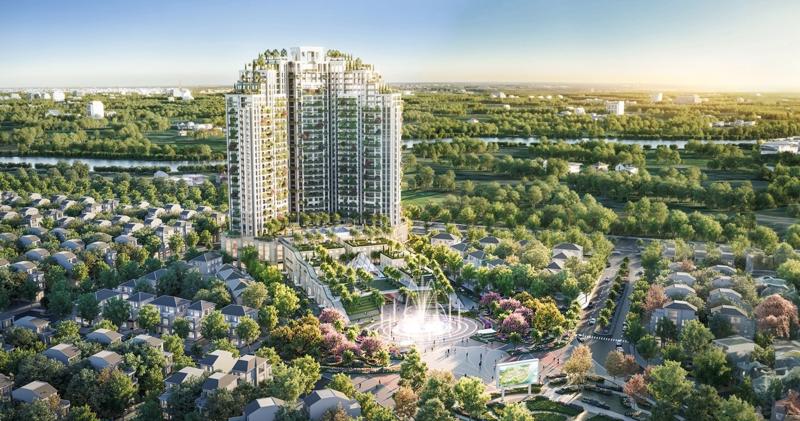 Tòa tháp Central Park Residences nằm ở vị trí đắc địa của đại công viên xanh Eco Central Park.