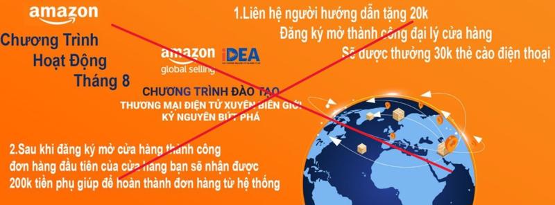 Các đối tượng lừa đảo đã sử dụng hình ảnh, logo của Chương trình đào tạo thương mại điện tử xuyên biên giới do Cục Thương mại điện tử và Kinh tế số phối hợp với Amazon Global Selling tổ chức.