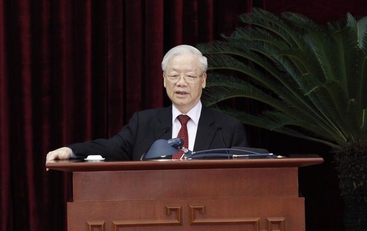 Tổng Bí thư Nguyễn Phú Trọng chủ trì và phát biểu bế mạc Hội nghị. Ảnh: VGP