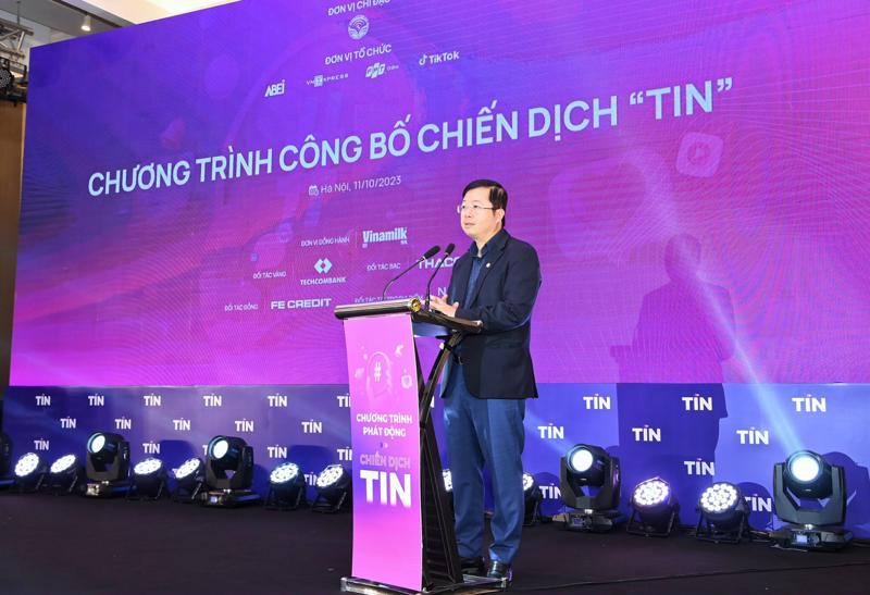 Thứ trưởng Bộ Thông tin và Truyền thông Nguyễn Thanh Lâm phát biểu tại lễ phát động "Chiến dịch Tin".