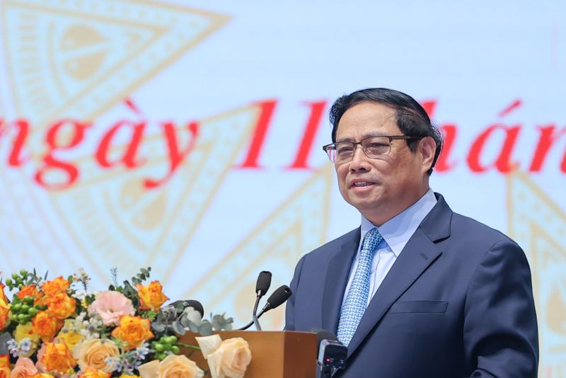 Thủ tướng Phạm Minh Chính: "Đảng, Nhà nước và nhân dân luôn là điểm tựa và luôn tin tưởng đội ngũ doanh nhân Việt Nam". Ảnh: VGP.