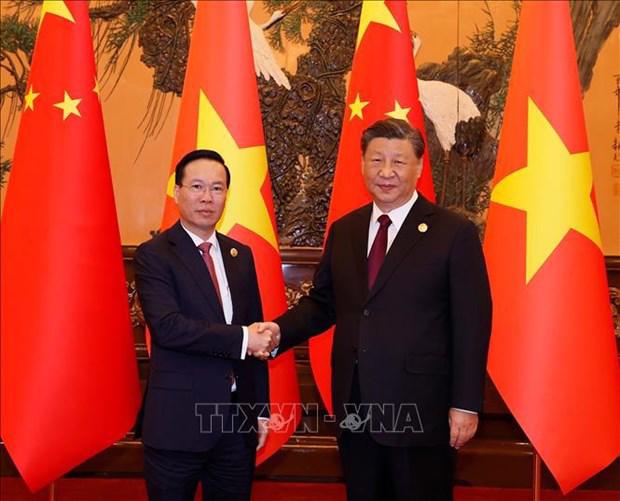 State President Vo Van Thuong and President Xi Jinping at their meeting in Beijing on October 20. (Photo: VNA)