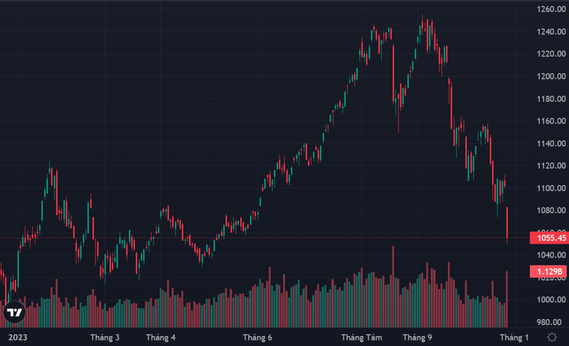 Phiên bán tháo hôm nay đã đẩy VN-Index quay lại nền giá hồi tháng 4/2023, tức là xóa sạch nhịp tăng mạnh nhất năm.