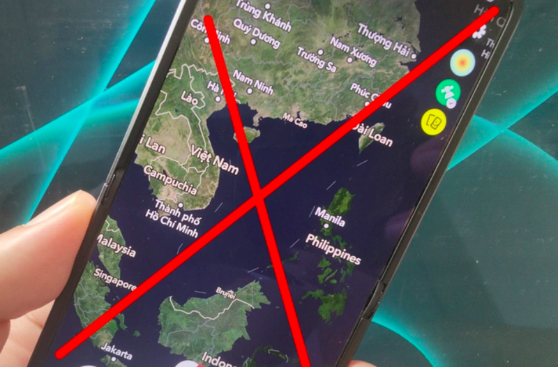 Hình ảnh "đường lưỡi bò" phi pháp trên bản đồ của ứng dụng Snapchat - Ảnh: Đ.Thiện.