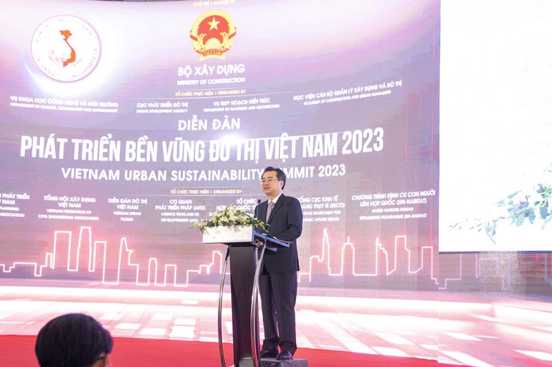 Bộ trưởng Bộ Xây dựng phát biểu tại diễn đàn: "Phát triển bền vững đô thị Việt Nam 2023".