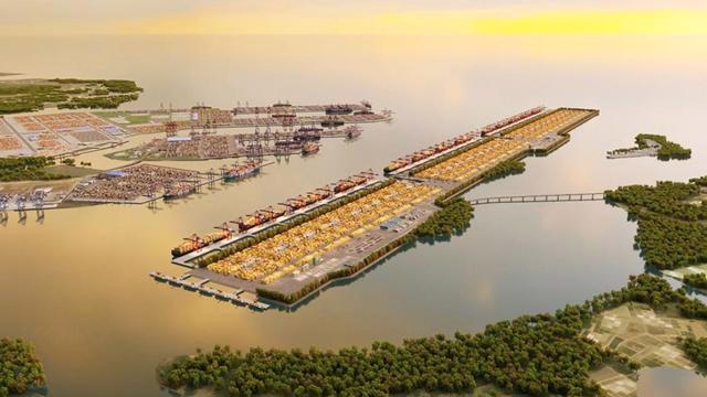 "Siêu cảng" trung chuyển quốc tế Cần Giờ với tổng mức đầu tư ban đầu dự kiến khoảng 38.500 tỷ đồng, là điểm nhấn đáng chú ý tại quy hoạch điều chỉnh tổng thể hệ thống cảng biển Việt Nam đến năm 2030. Ảnh: Phối cảnh cảng trung chuyển Cần Giờ (Portcoast).