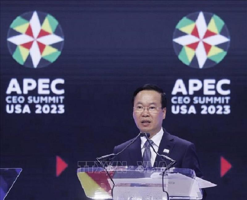 Chủ tịch nước Võ Văn Thưởng: "APEC đã luôn là “vườn ươm” các ý tưởng liên kết kinh tế, đặt nền móng cho các thỏa thuận hợp tác toàn cầu" Ảnh: TTXVN