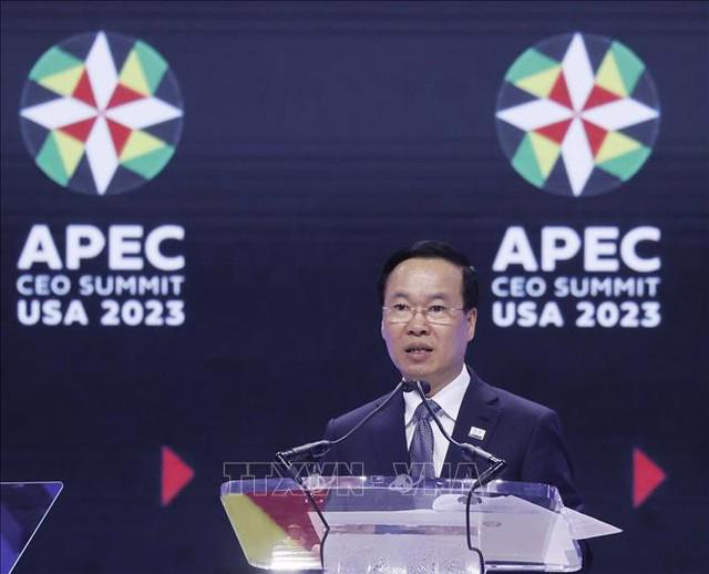 State President Vo Van Thuong delivers his remarks at the APEC CEO Summit 2023. Photo: VNA