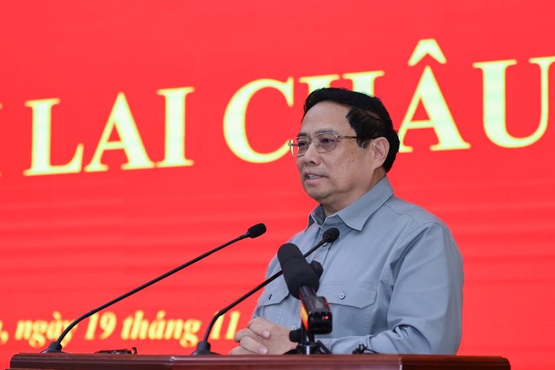 Thủ tướng Phạm Minh Chính: "Lai Châu là tỉnh có vị trí chiến lược hết sức quan trọng về quốc phòng, an ninh và bảo vệ chủ quyền biên giới quốc gia, đồng thời có nhiều tiềm năng, lợi thế phát triển kinh tế-xã hội". Ảnh: VGP.