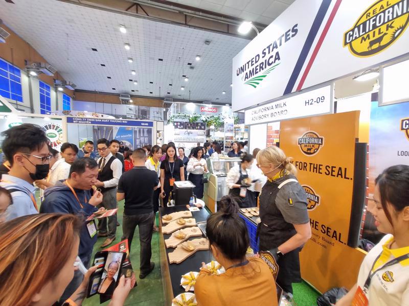 A booth at the expo displaying food from the US.