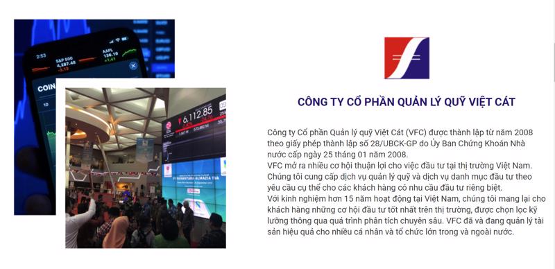 Trang web CTCP Quản lý quỹ Việt Cát.