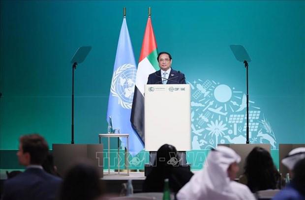 Prime Minister Pham Minh Chinh speaks at the World Climate Action Summit in Dubai on Devember 2. (Photo: VNA)