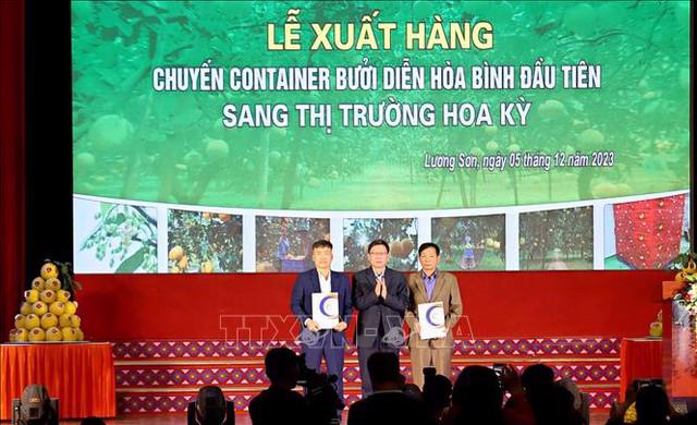 The shipment of the first batch of 16 tons of ‘Dien’ pomelos to the US was announced at a ceremony on December 5. (Photo: VNA)