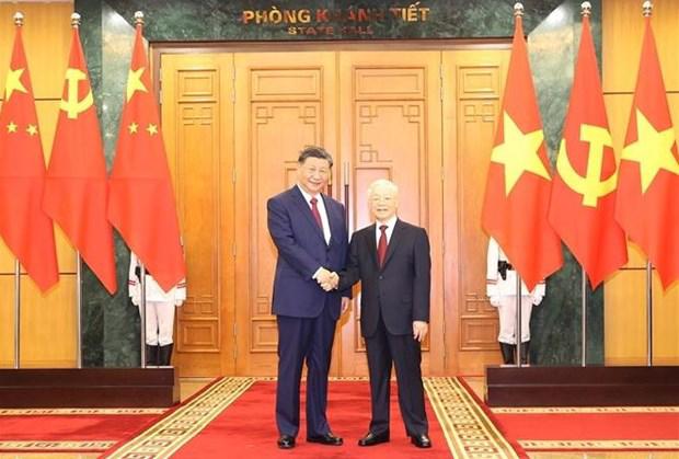 General Secretary of the Communist Party of Vietnam (CPV) Central Committee Nguyen Phu Trong  and General Secretary of the Communist Party of China (CPC) Central Committee and President of the People's Republic of China Xi Jinping. (Photo: VNA)