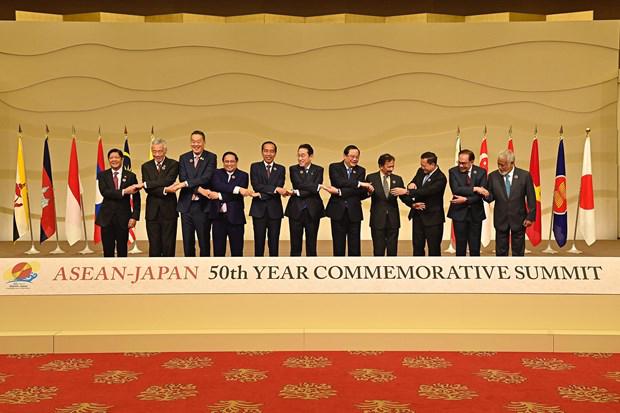 Leaders of ASEAN countries and Japan at the 50th Commemorative Summit in Tokyo on December 17. (Photo: VNA)